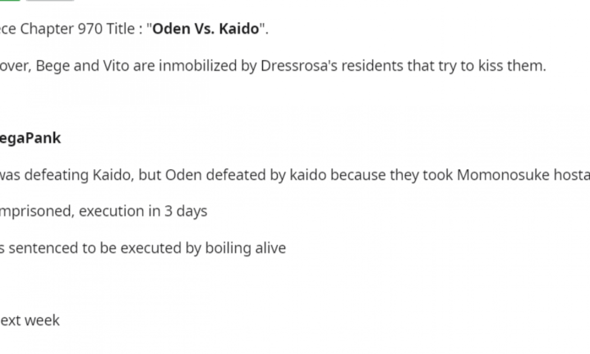 One Piece 970 Spoilers Oden Vs Kaido Released