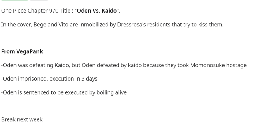 One Piece 970 Spoilers Oden Vs Kaido Released